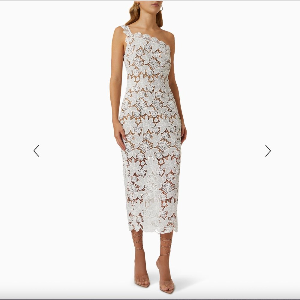 Bridal Elliatt Inflorescence Dress - White Lace Midi One-Shoulder - size M